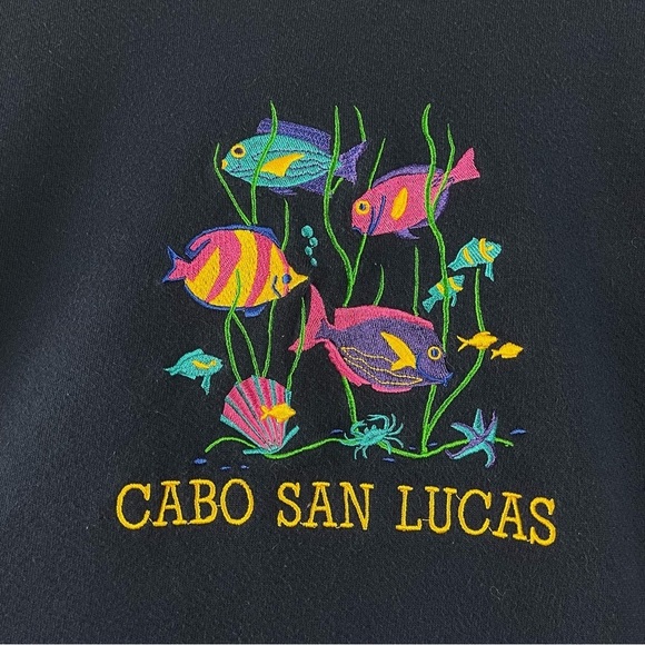 Vintage International Jeans Large Cabo San Lucas Fish Sea Crewneck Embroidered - Picture 3 of 6